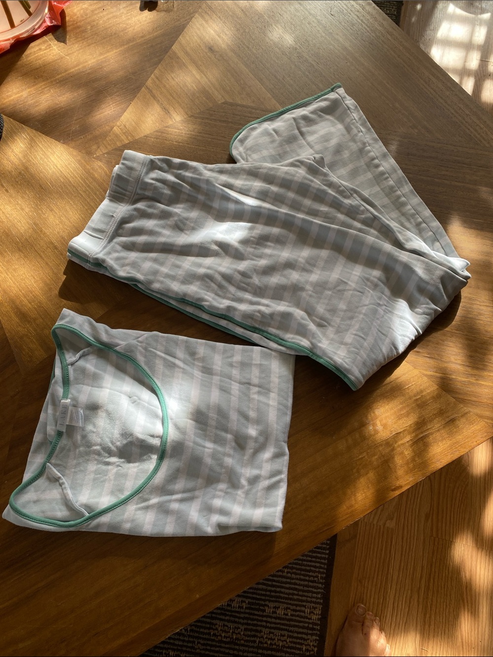 Lake Women’s Light Blue & White Striped Pajama Set with Mint Trim